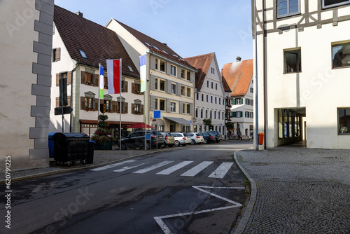 historic old town of Riedlingen, Baden Wuerttemberg, in summer with stork's nest