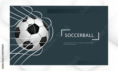 Soccer Tournament Landing Page or Website Banner Design with Highlight Football Goal in Net.