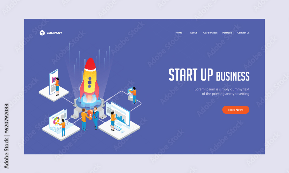 Business Start Up Concept Based Landing Page Design with Illustration of Business People Working Together on Project. Business Start Up Concept Based Landing Page Design with Illustration of Business People Working Together on Project.