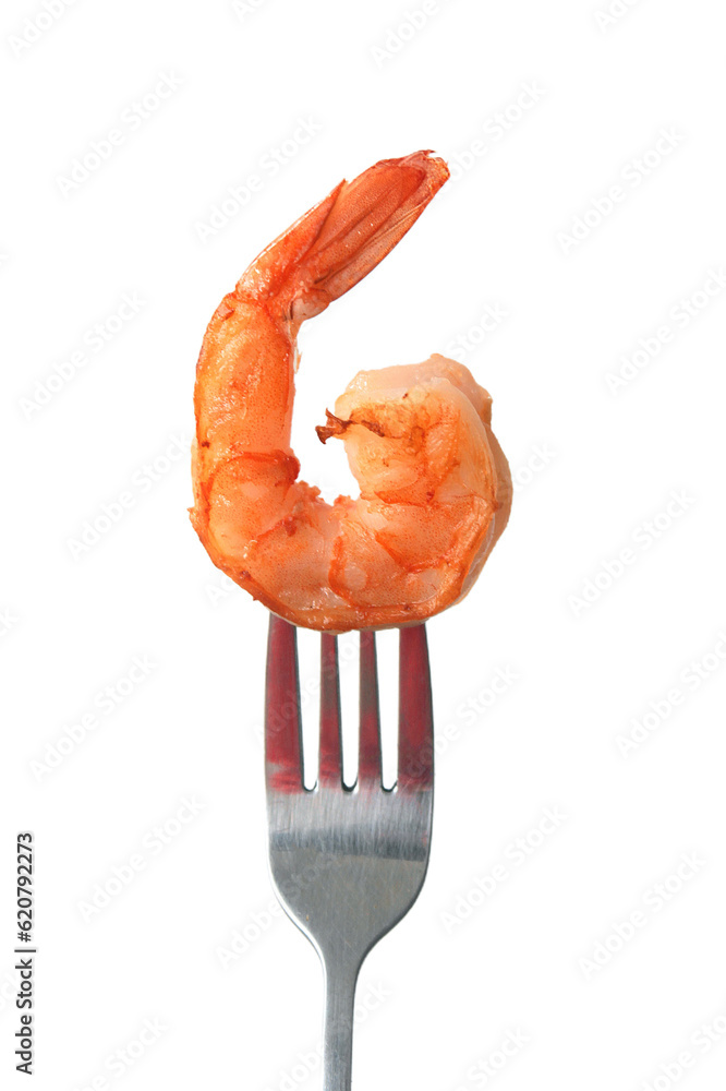 Shrimpandprawn on a fork isolated Stock Photo Adobe Stock