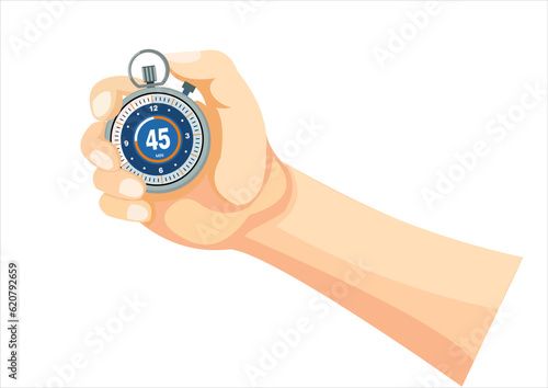 vector illustration of a hand holding a stopwatch