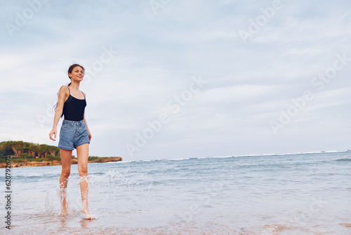 beach woman travel sunset sea smile summer running female young lifestyle © SHOTPRIME STUDIO