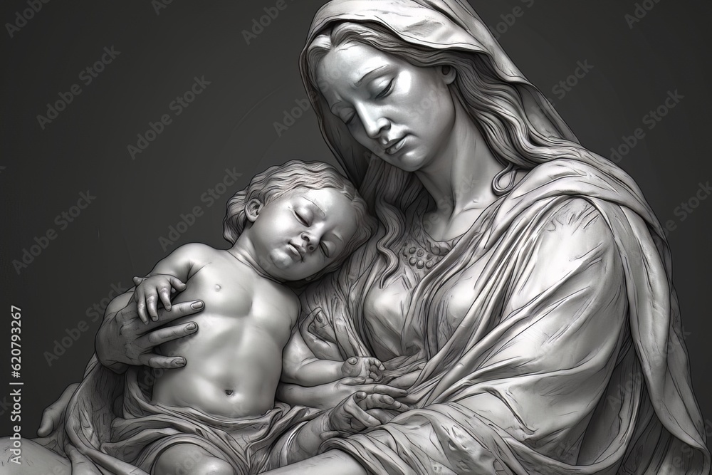 Statue of the Orthodox Virgin Mary with the Child AI