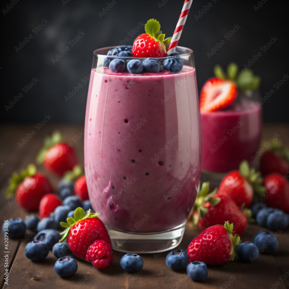 Berry bliss smoothie, featuring a creamy blend of mixed berries such as strawberries, blueberries, and raspberries Berry bliss smoothie, featuring a creamy blend of mixed berries such as strawberries, blueberries, and raspberries