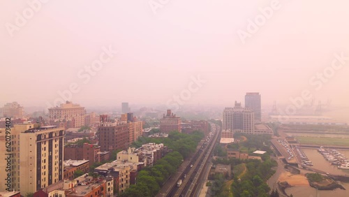 Wallpaper Mural Aerial Slider Shot of the Brooklyn Skyline Completely Consumed in Wildfire Smoke Torontodigital.ca