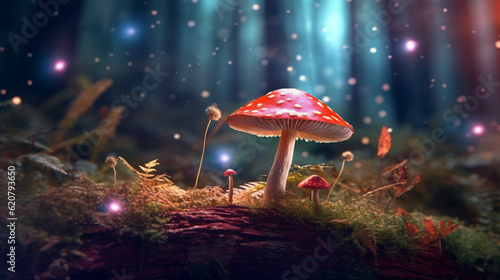 A group of mushrooms in the middle of a forest   Generative AI