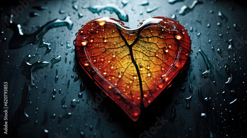 heart shape, rainy window, wet streeet photo