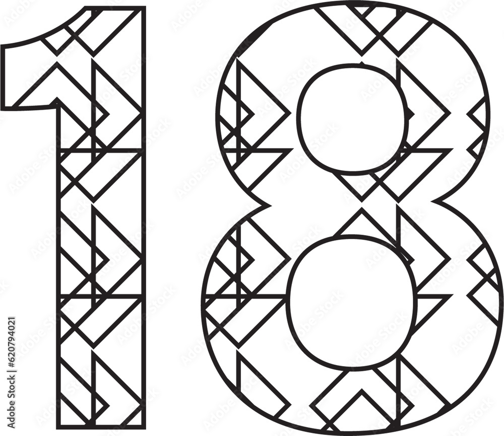 Digital png illustration of black 18 number with pattern on transparent background Digital png illustration of black 18 number with pattern on transparent background