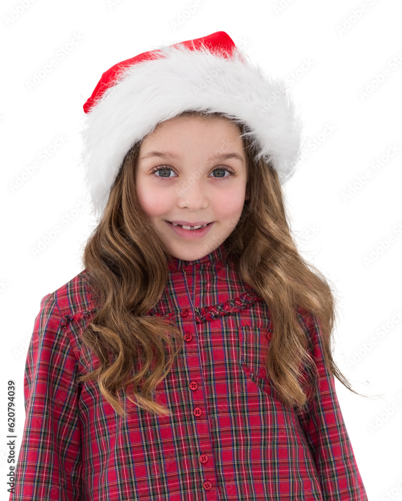 Digital png photo of happy caucasian girl in santa hat on transparent background Digital png photo of happy caucasian girl in santa hat on transparent background