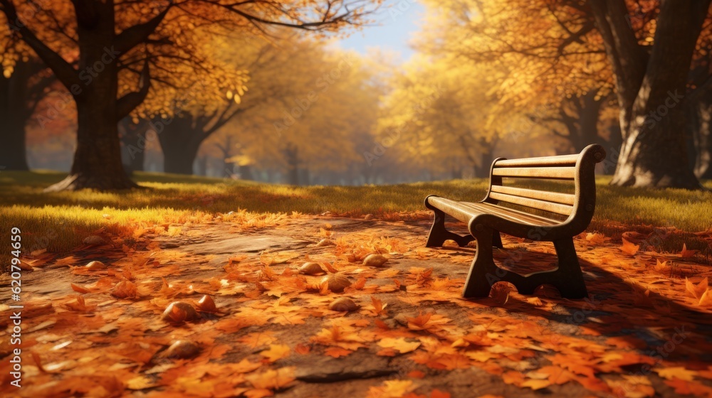 Beautiful Autumn Landscape Background, Autumn Leaves. Generative Ai
