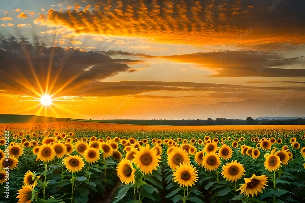 sunflower field and sun AI Generated
