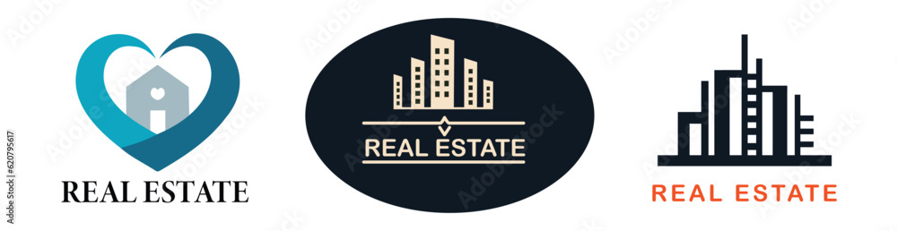 3 set of Real Estate logo vector 