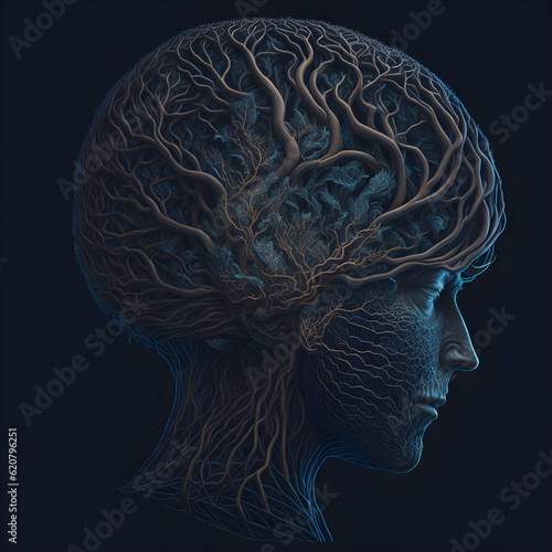 human head with brain and neuro system concept vector illustration art 