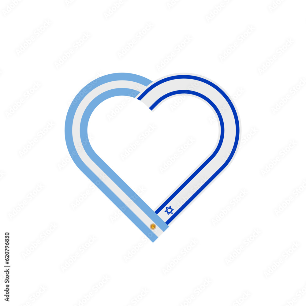 unity concept. heart ribbon icon of argentinian and israeli flags. vector illustration isolated on white background unity concept. heart ribbon icon of argentinian and israeli flags. vector illustration isolated on white background