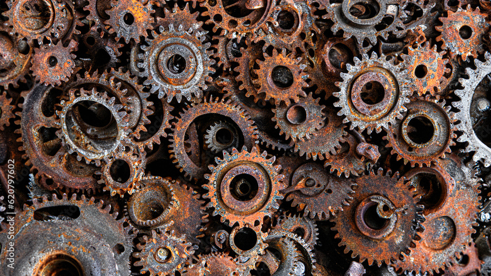 many old rusty metal gears or machine parts many old rusty metal gears or machine parts
