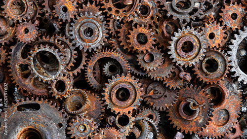 Wallpaper Mural many old rusty metal gears or machine parts Torontodigital.ca