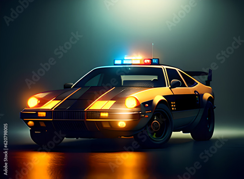 Police car concept on the background of the night city  cyberpunk style Generative AI