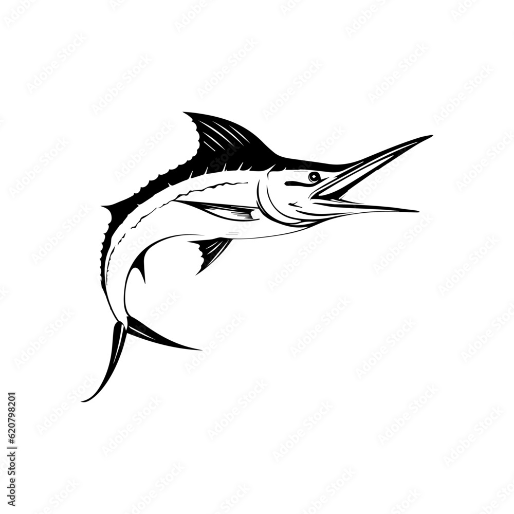 Silhouette of a sea fish, vector art, isolated on white background, vector illustration. Silhouette of a sea fish, vector art, isolated on white background, vector illustration.
