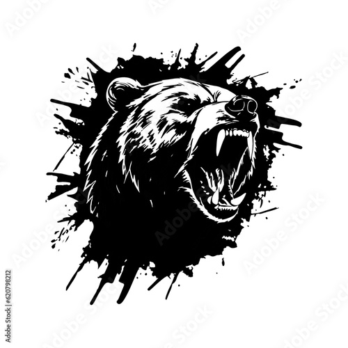 Angry roaring grizzly bear, vector art, isolated on white background, vector illustration.