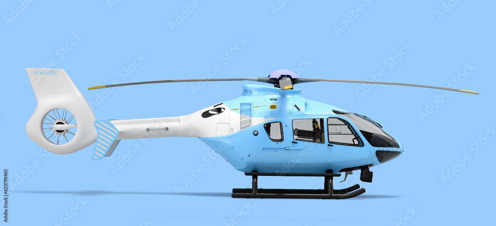 multipurpose passenger helicopter for air transportation right view 3d render on blue