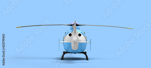 multipurpose passenger helicopter for air transportation back view 3d render on blue
