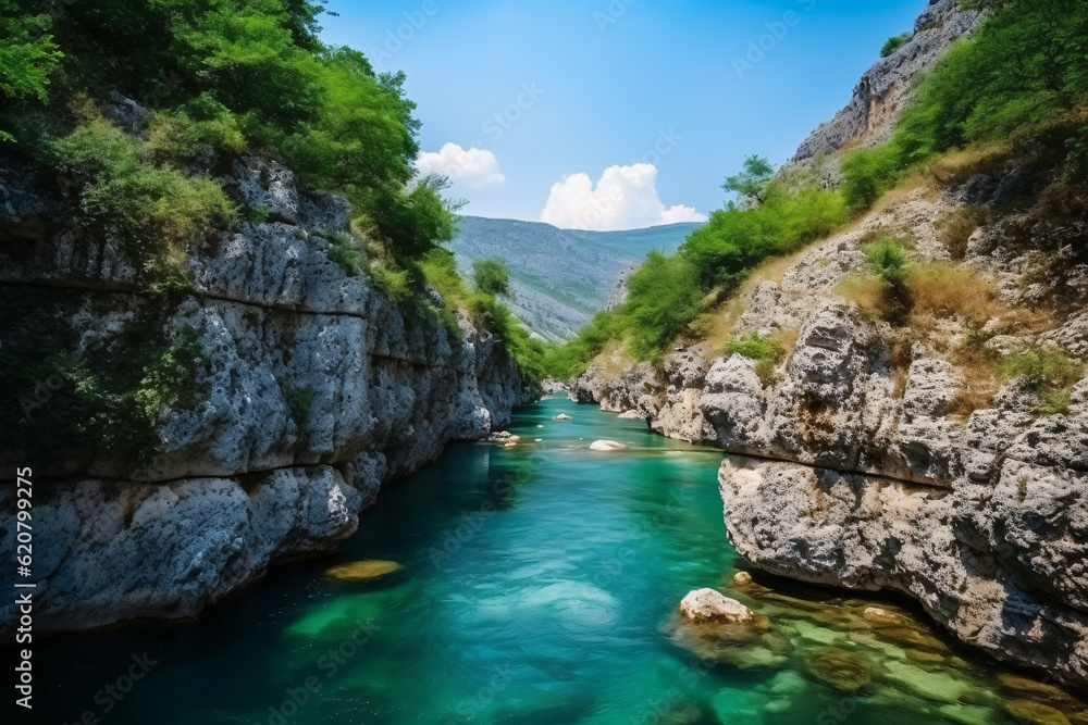 River moraca, canyon platije. montenegro, canyon, mountain road. picturesque journey, beautiful mountain turquoise river photography