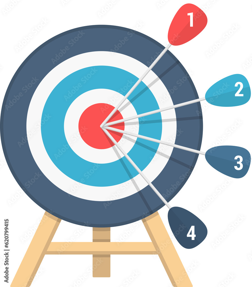 Target with four arrows, four steps to your goal, infographic template