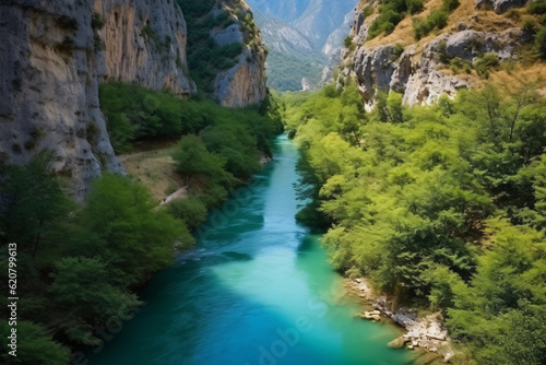 River moraca  canyon platije. montenegro  canyon  mountain road. picturesque journey  beautiful mountain turquoise river photography