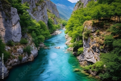 River moraca  canyon platije. montenegro  canyon  mountain road. picturesque journey  beautiful mountain turquoise river photography