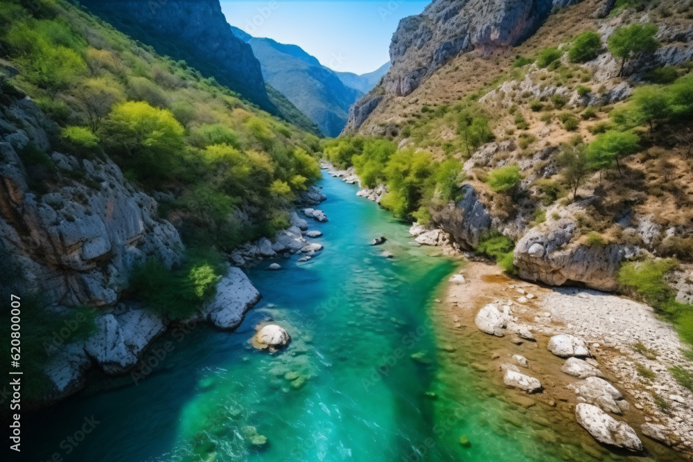 River moraca, canyon platije. montenegro, canyon, mountain road. picturesque journey, beautiful mountain turquoise river photography