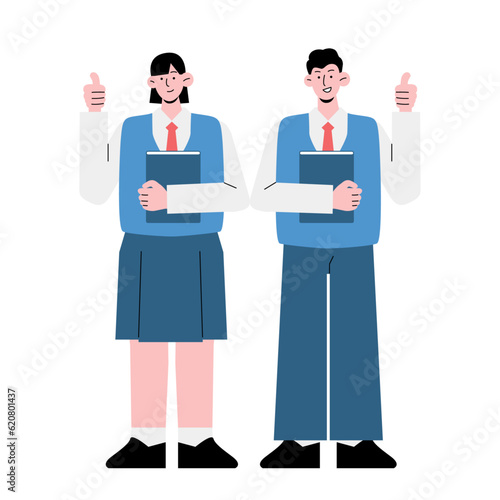 Asian students, high school students, junior high school students illustration