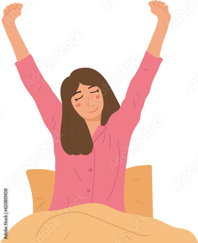 Happy Stretching Woman Wake Up In The Morning Illustration Graphic Cartoon Art
