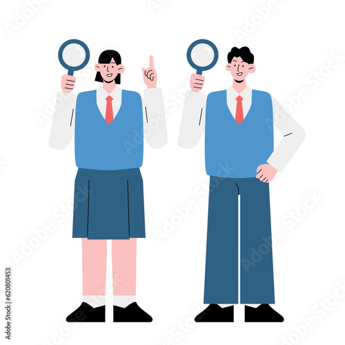 Asian students, high school students, junior high school students illustration