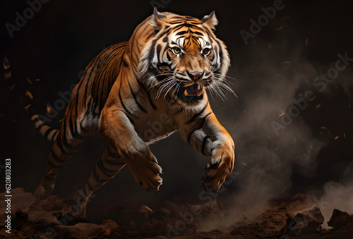 Close-face tiger on black background  Angry Face   AI GENERATIVE