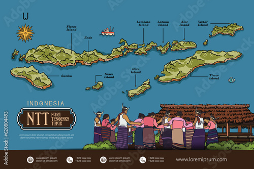 East Nusa Tenggara Indonesia maps illustration. Indonesia Island design layout