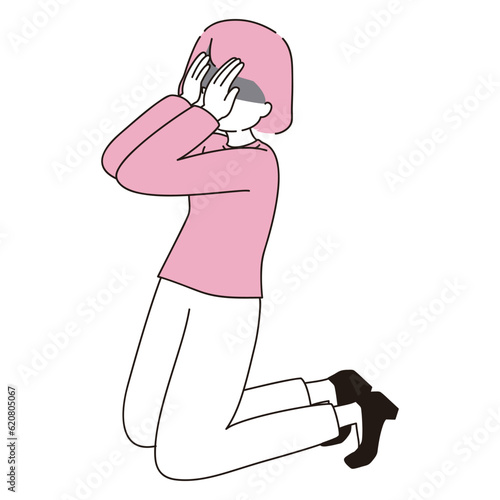 泣く　天を仰ぐ　女性