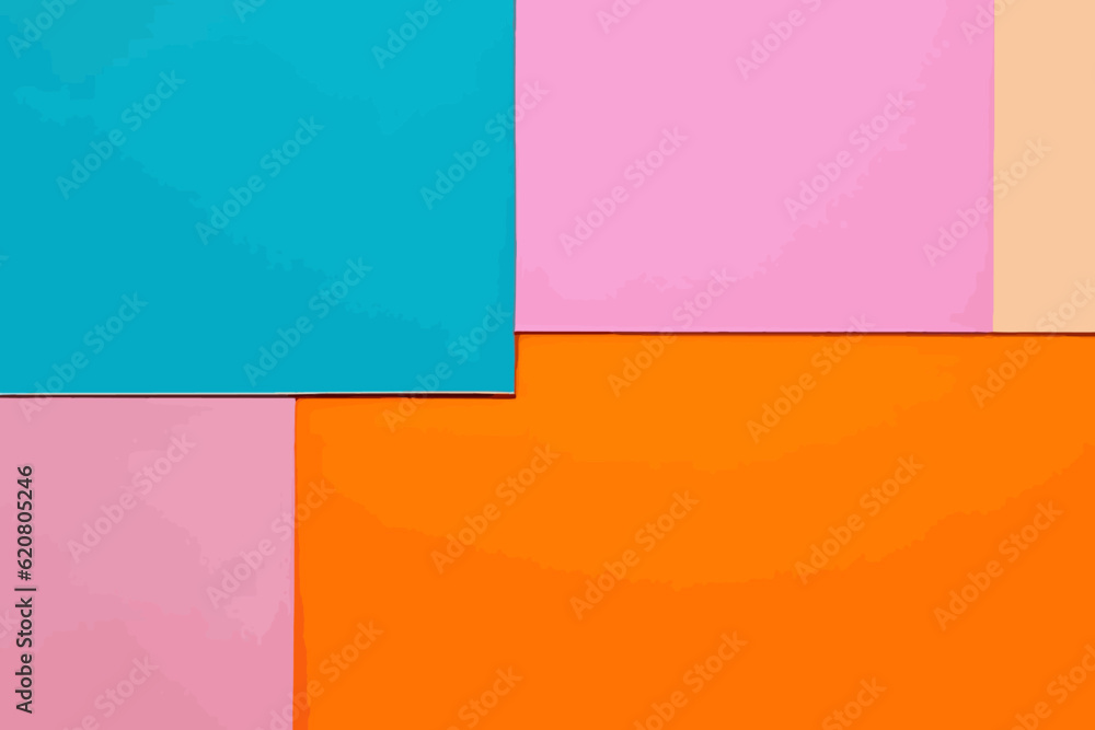 Fototapeta premium Color blocking flat lay with leaves on orange, pale and bright pink