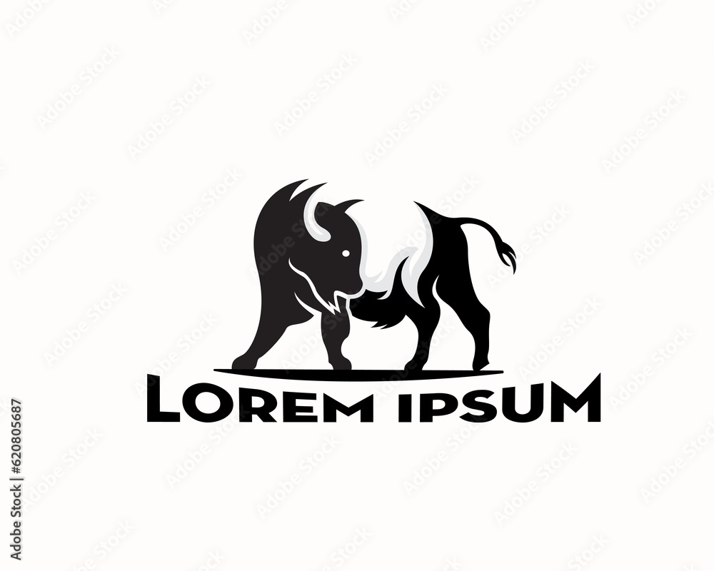 Obraz premium rampage bison looking back logo design template illustration inspiration