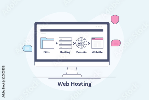 Filled outline vector illustration of web hosting service. Website internet concept.