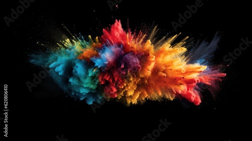 A bright and dynamic explosion of colored powder in the air. An explosion of color and energy. Generative AI