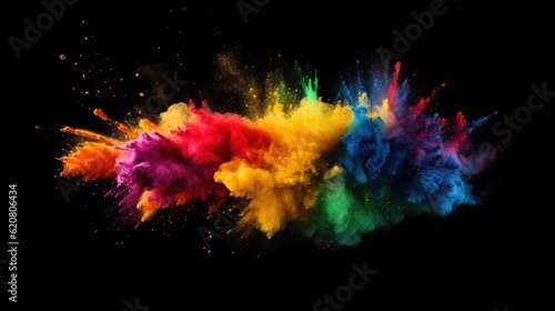 A bright and dynamic explosion of colored powder in the air. An explosion of color and energy. Generative AI