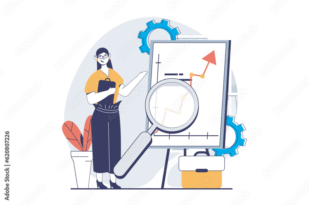 Global economic concept with people scene in flat design for web. Businesswoman researching and analyzes world financial data growth. Vector illustration for social media banner, marketing material. Global economic concept with people scene in flat design for web. Businesswoman researching and analyzes world financial data growth. Vector illustration for social media banner, marketing material.