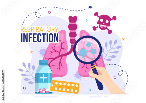 Respiratory Infection Vector Illustration of Inflammation in the Lungs with Virus Cells in Healthcare Background Flat Cartoon Hand Drawn Templates