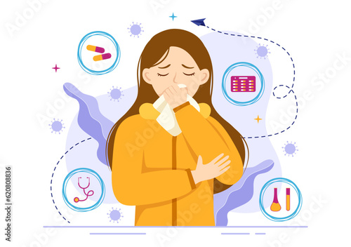 Respiratory Infection Vector Illustration of Inflammation in the Lungs with Virus Cells in Healthcare Background Flat Cartoon Hand Drawn Templates
