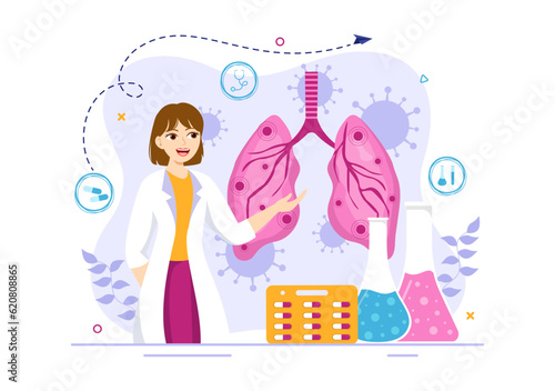 Respiratory Infection Vector Illustration of Inflammation in the Lungs with Virus Cells in Healthcare Background Flat Cartoon Hand Drawn Templates