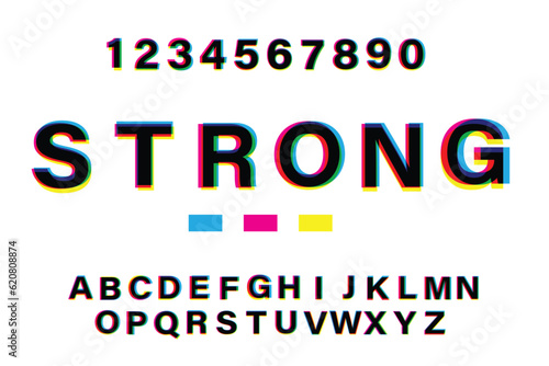 offset alphabet font with Overprint Colors text effect ,overprint text effect letters and number set vector