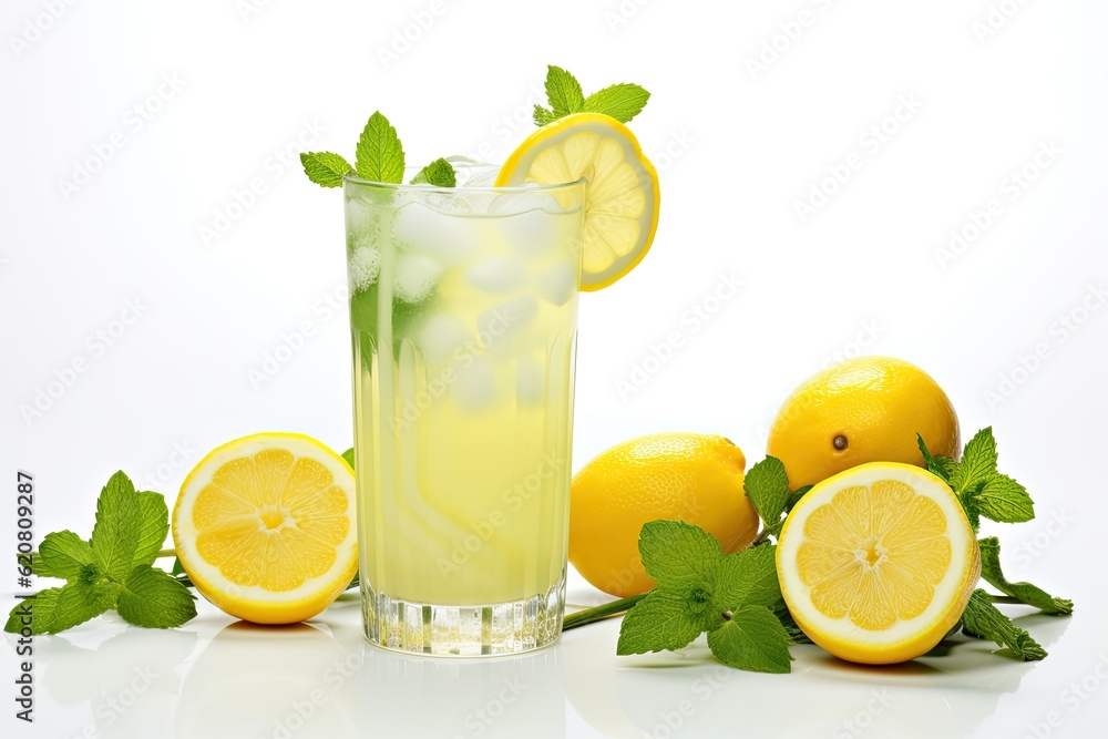 Glass of freshly squeezed lemon juice created using generative AI