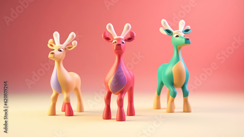 3d cute reindeer mascot character design in winter eve background. Merry christmas and happy new year banner design concept. Generative AI