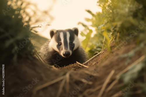 Badgers in nature, national geography, Wide life animals. AI Generated. © Narin