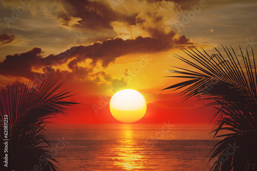 Fototapeta Naklejka Na Ścianę i Meble -  Palm tree and sea sunset